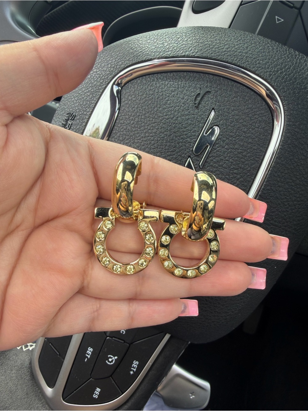 Salvatore Ferragamo Hoop Crystal Drop Earrings - Picture 3 of 6